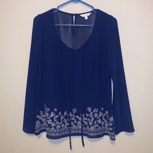 Charming Charlie Royal Blue Sheer Front Tie Top